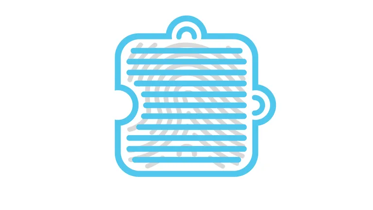 Puzzle piece with a fingerprint, with another piece overlaid that obscures the fingerprint