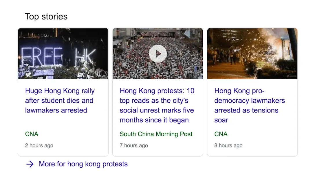 Screenshot of Google’s Top Stories box