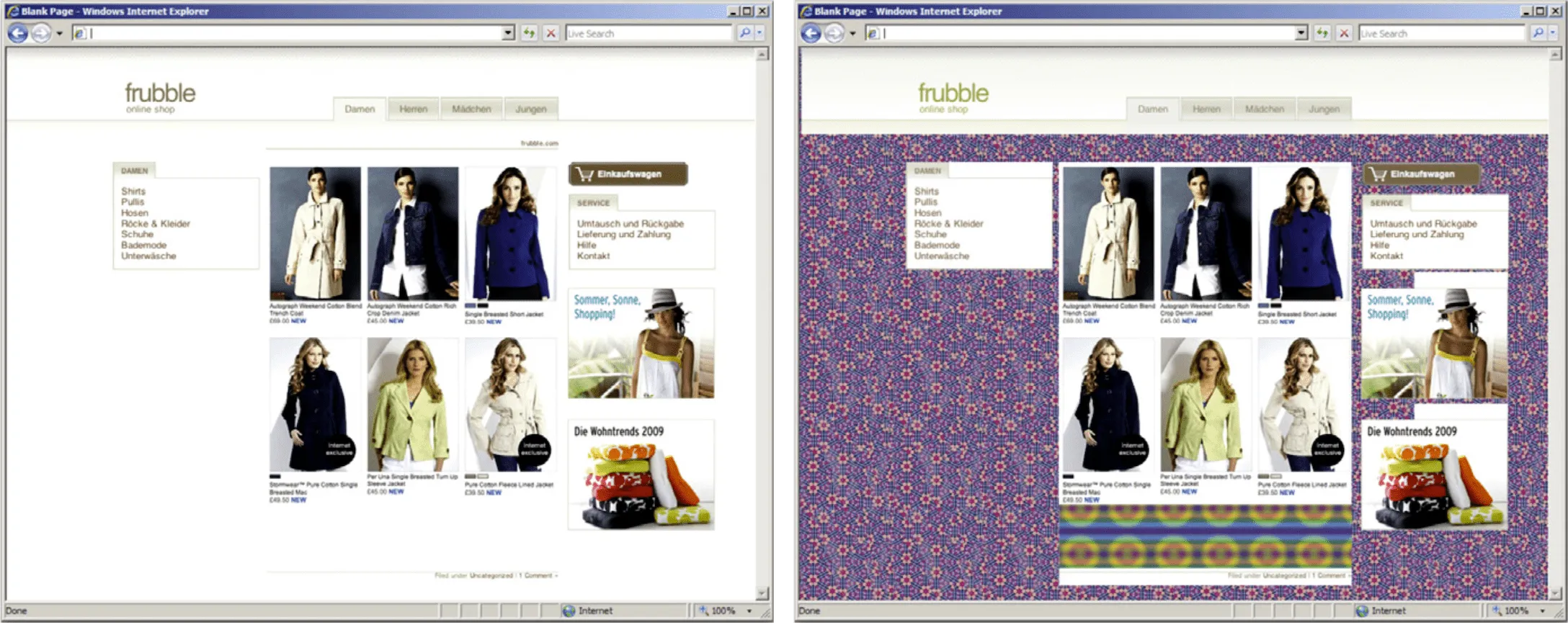 A high-aesthetics and low-aesthetics version of the same Web page.