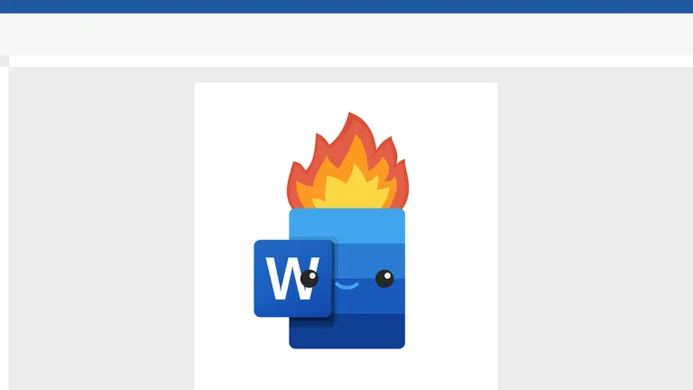 Dumpster fire, with the Microsoft Word logo substituted for a dumpster