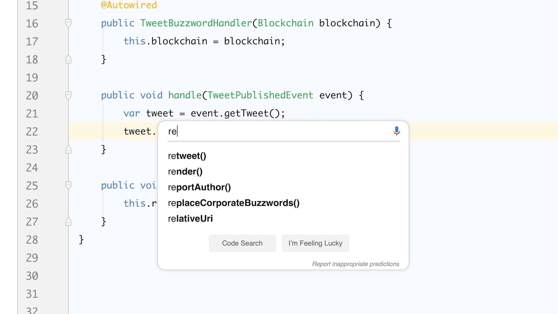 Fictitious example of an autocompletion feature in an IDE
