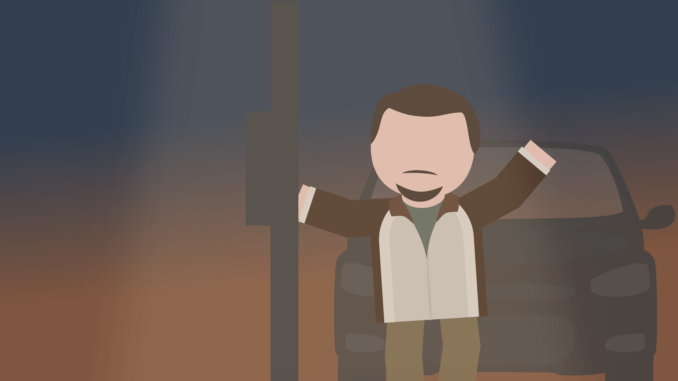 A drunk Roman Bellic from Grand Theft Auto IV