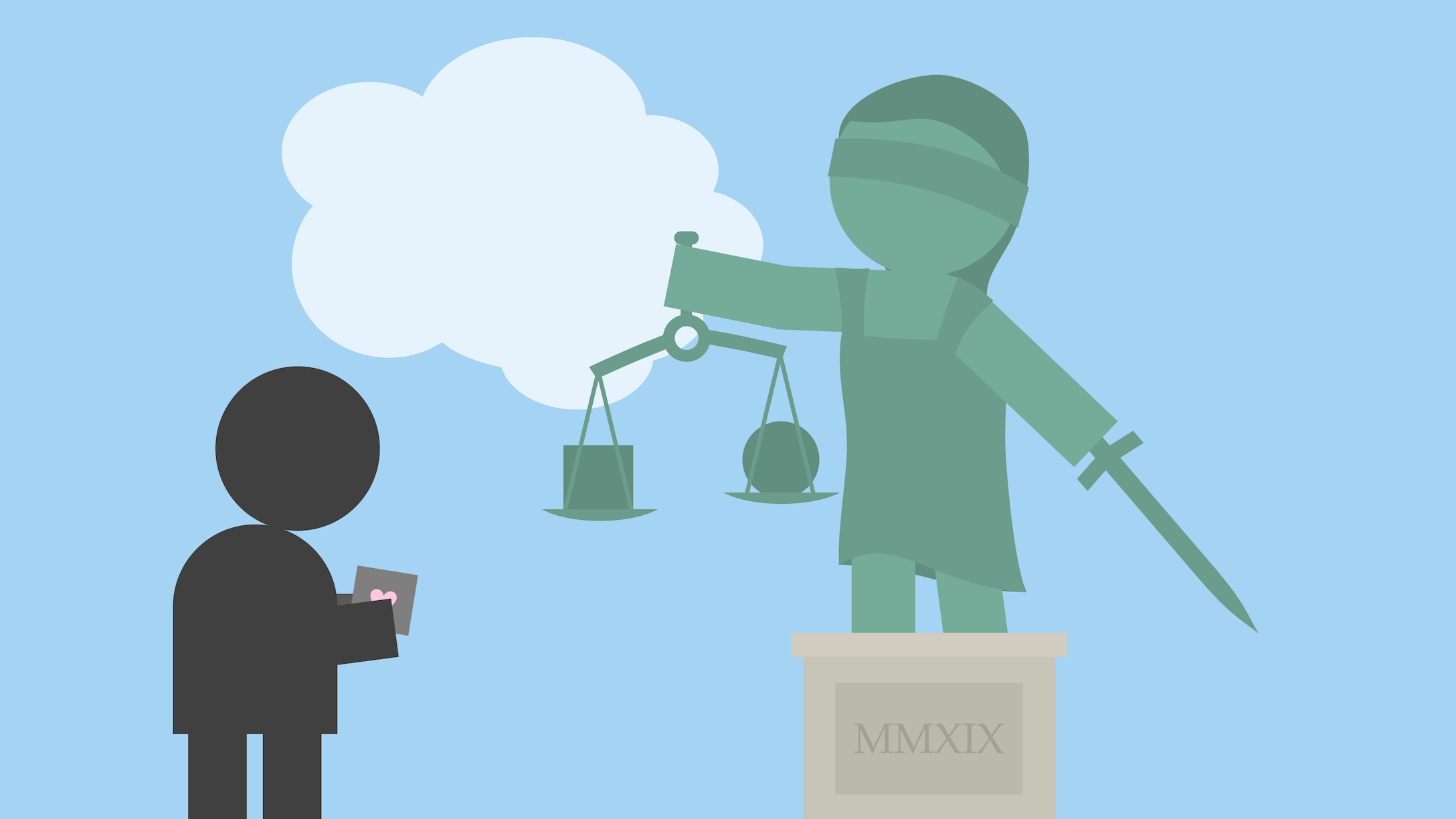 Lady Justice weighs two object designs against each other