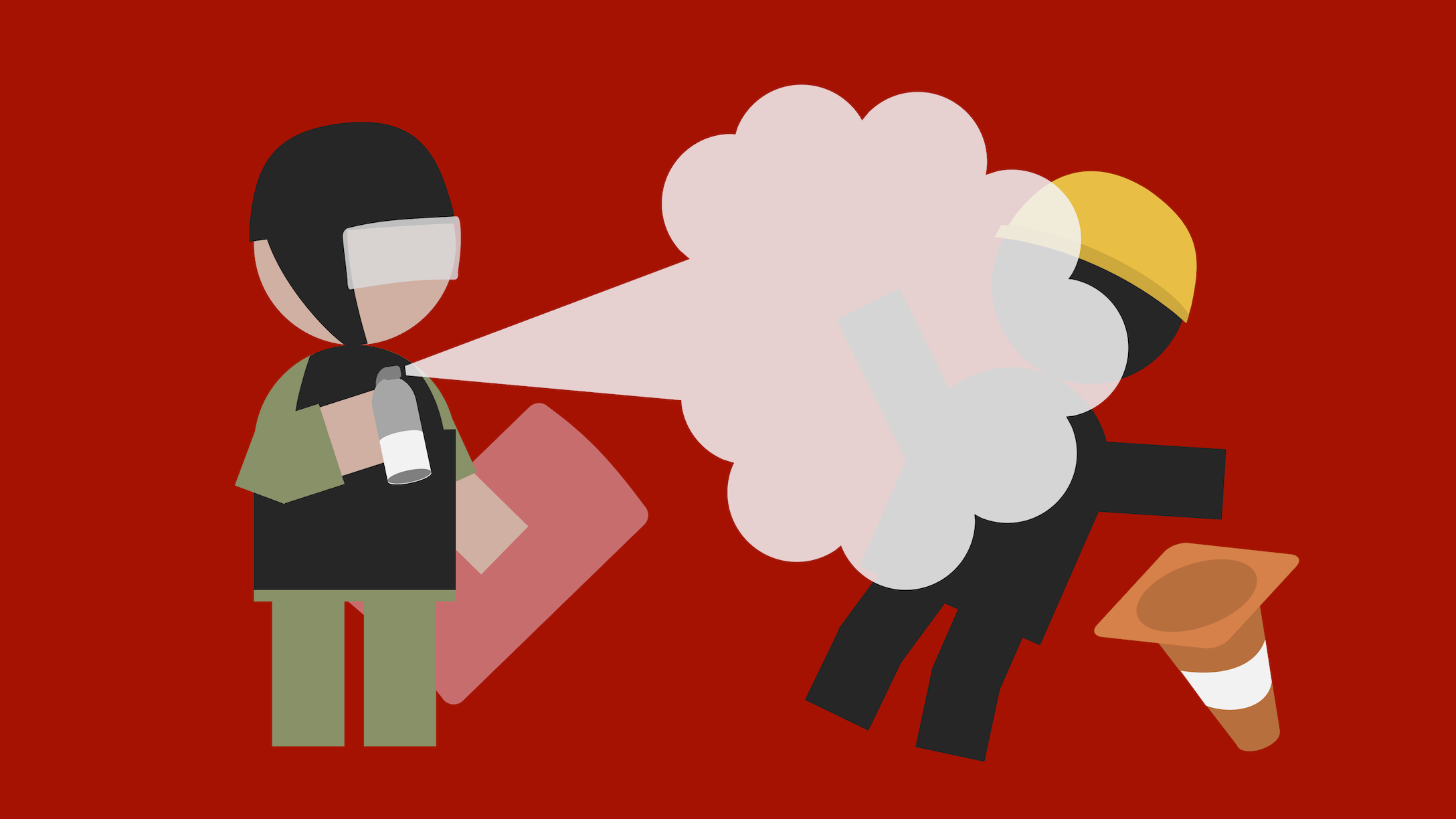 A police officer applies some pepper spray against a protester