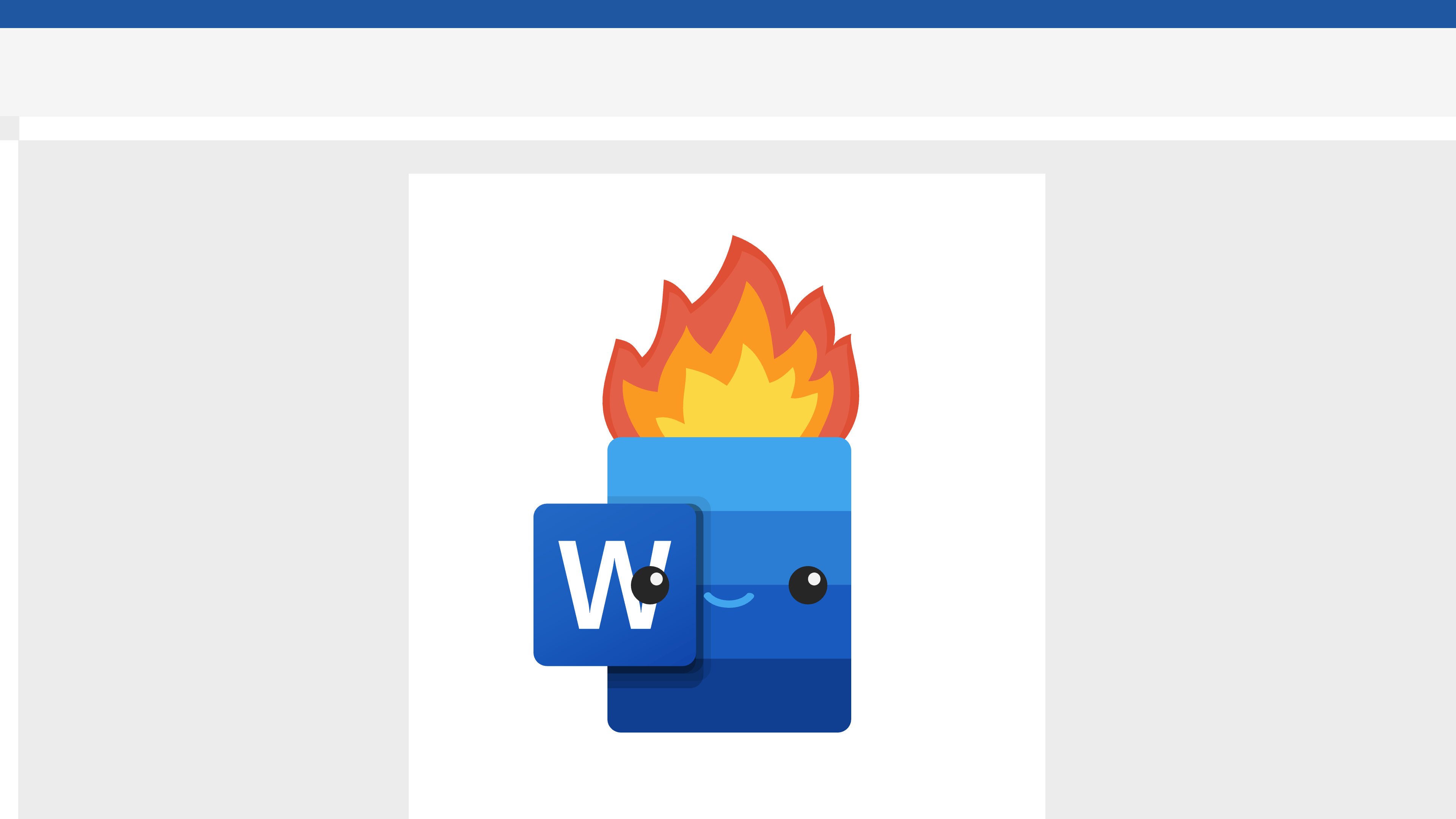 Dumpster fire, with the Microsoft Word logo substituted for a dumpster