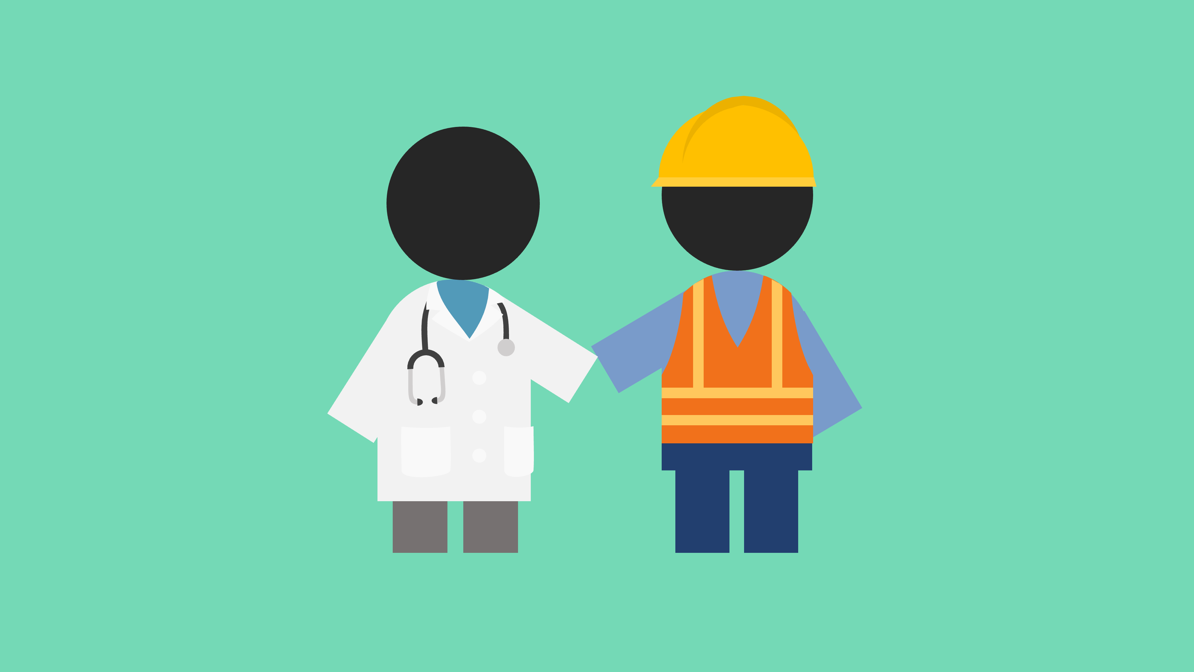 Doctor and construction worker shake hands