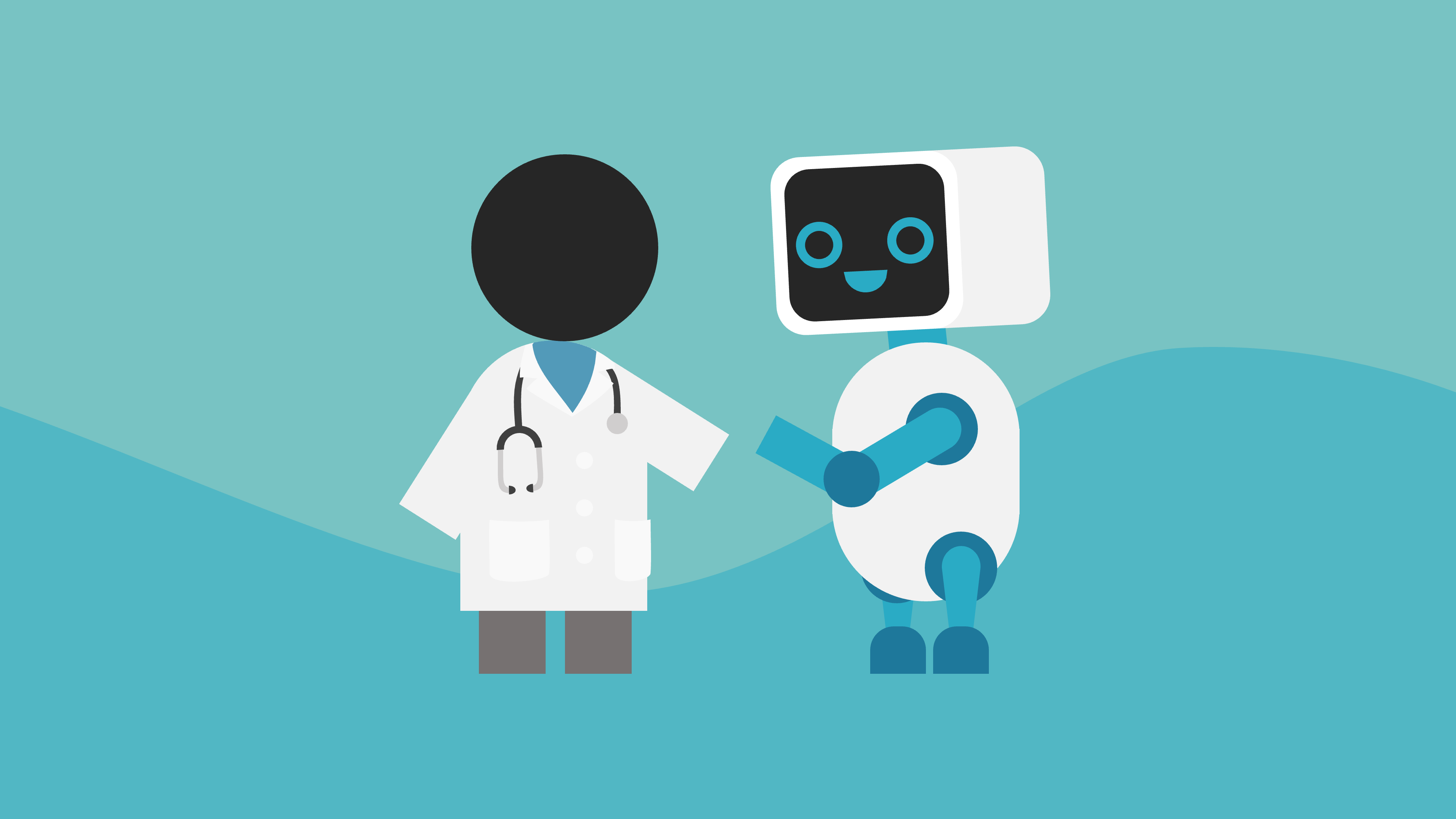 A doctor shakes hands with a robot